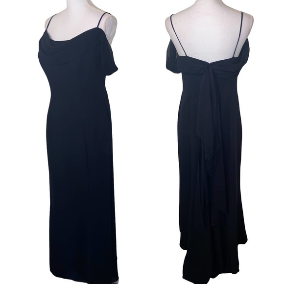 Vintage Dresses & Skirts - Vintage 90s Y2k Belsoie Draped Slinky Off Shoulder Maxi Evening Dress size 14